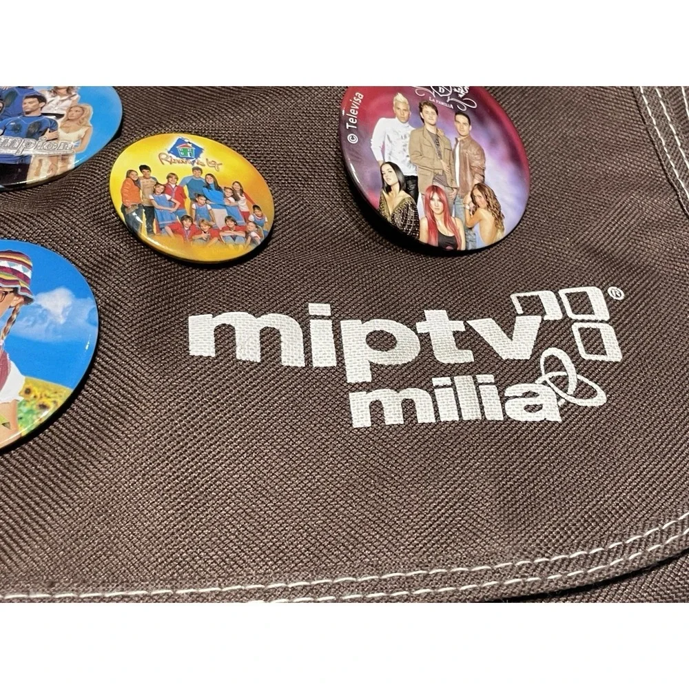 Rare MIPTV Milia Messenger Bag w/ 11 Telenovela Pins Rebelde Sos Mi Vida Lalola